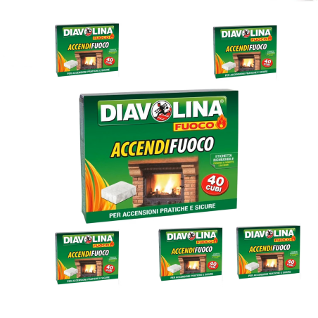10 Diavolina Accendifuoco 40 Cubetti Confezione Richiudibile Camini stufe Barbecue